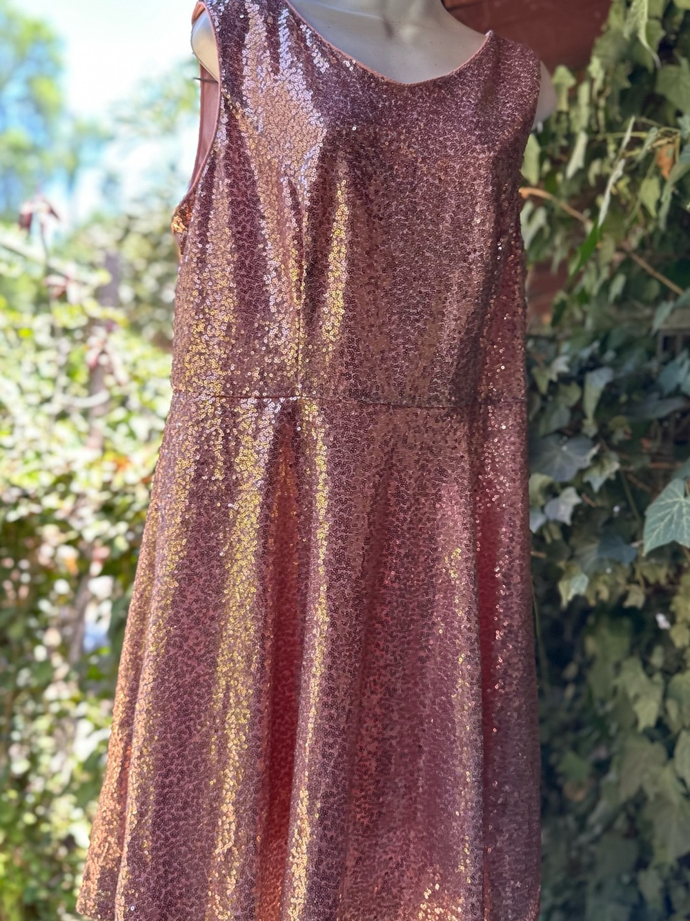 Sleeveless Rose Gold Sequin Skater Dress